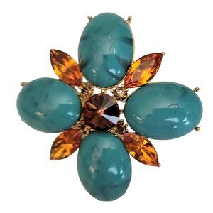 BJ Gold Tone Lucite Topaz Purple Rhinestone Maltese Cross Brooch Pendant M546